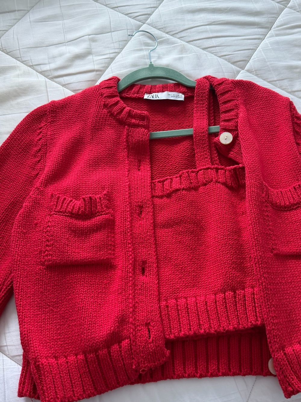 Zara Bright Red Cropped Knit Cardigan Set - Picture 2 of 2